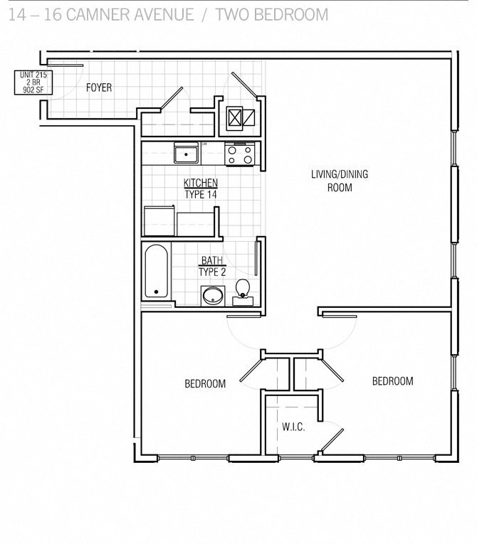 Floor plan for 2 beds, 1 bath